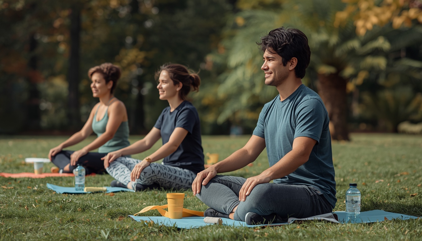 Employees participating in an outdoor wellness activity organised by Ligamentsghflexi